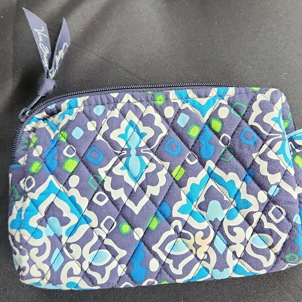 Vera Bradley Blue and Green Cosmetic Bag with Geometric Pattern - Picture 3 of 8